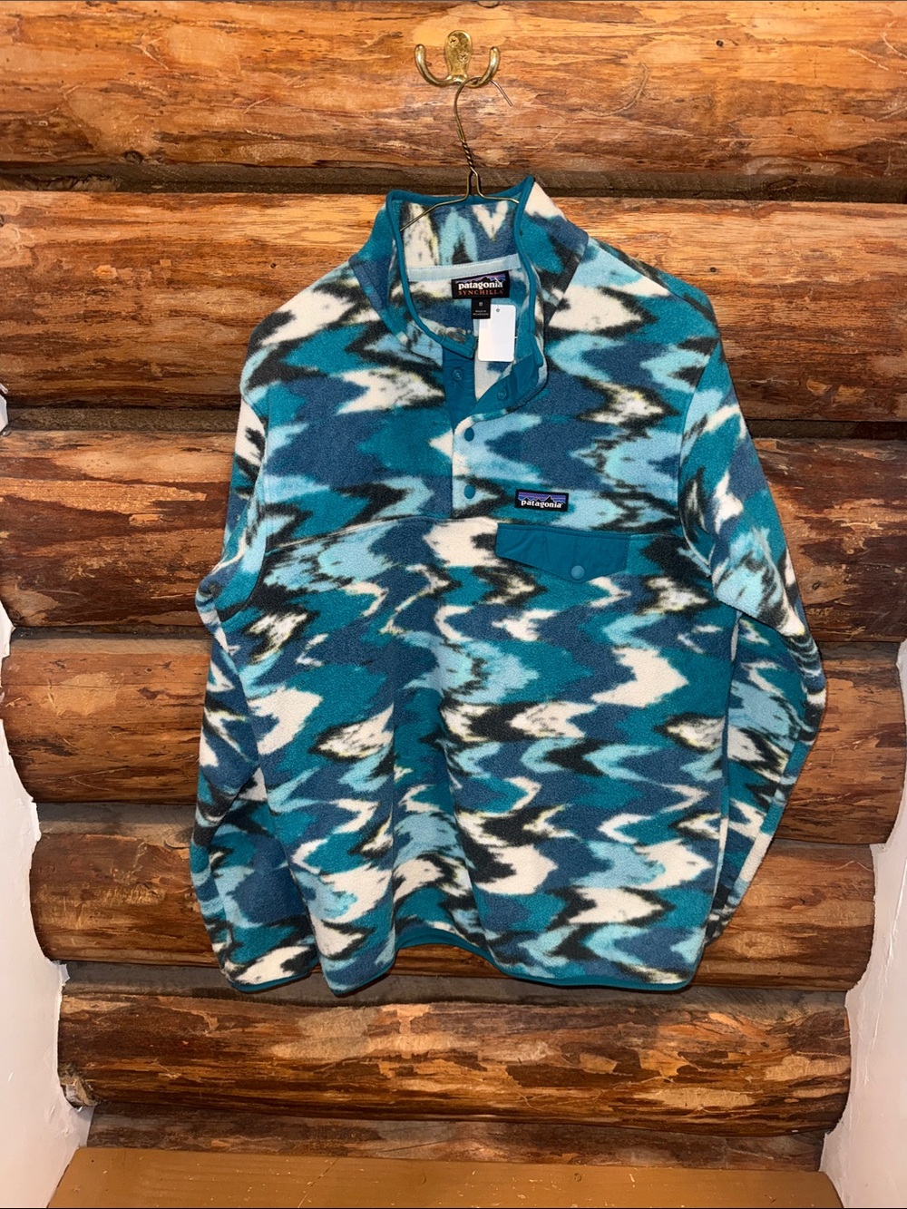 💚Vintage Patagonia Synchilla Great Used Condition M Teal & White Patterned